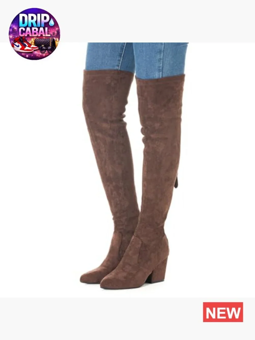Over the Knee Boots Thigh High Suede Block Heel Low Flat OTK Comfort Pointed Toe